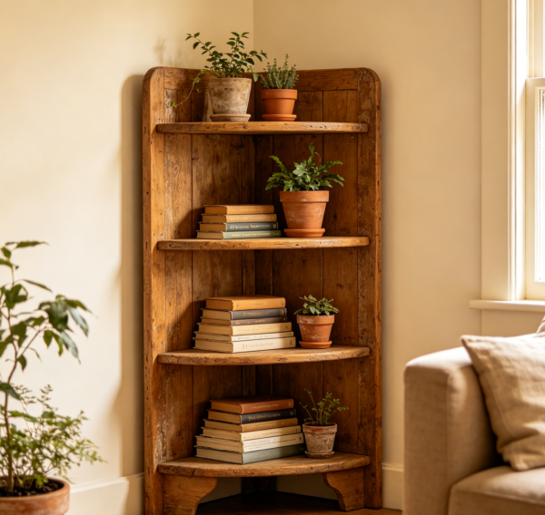 Rustic Wooden Corner Display Shelf